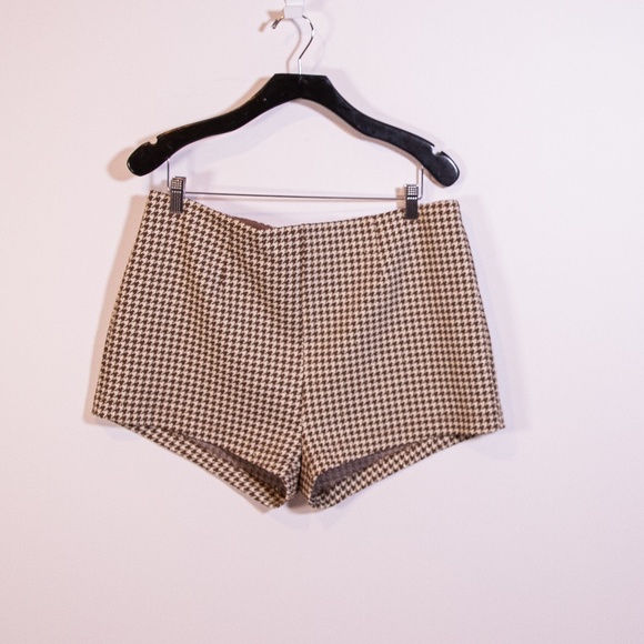 Reformation Pants - Reformation Brown Ivory Houndstooth Metallic Print Pattern Woven Mini Shorts 12